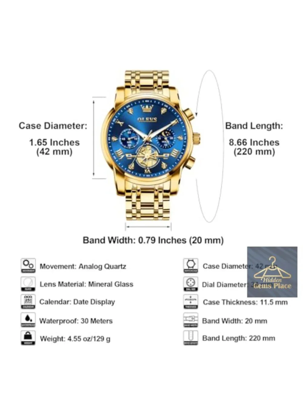 Men's Stainless Steel Chronograph Watch, Large Face Roman Numerals Water